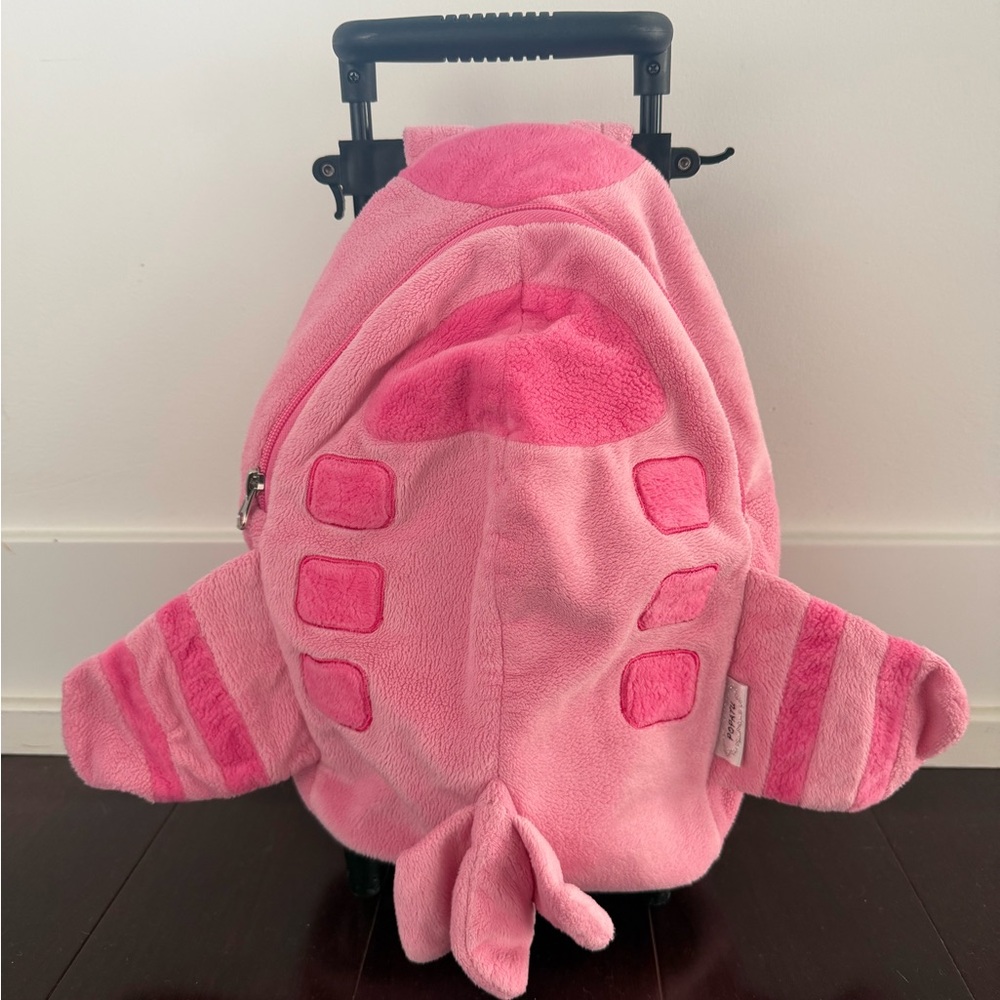 Popatu Pink Airplane Plush Rolling Backpack